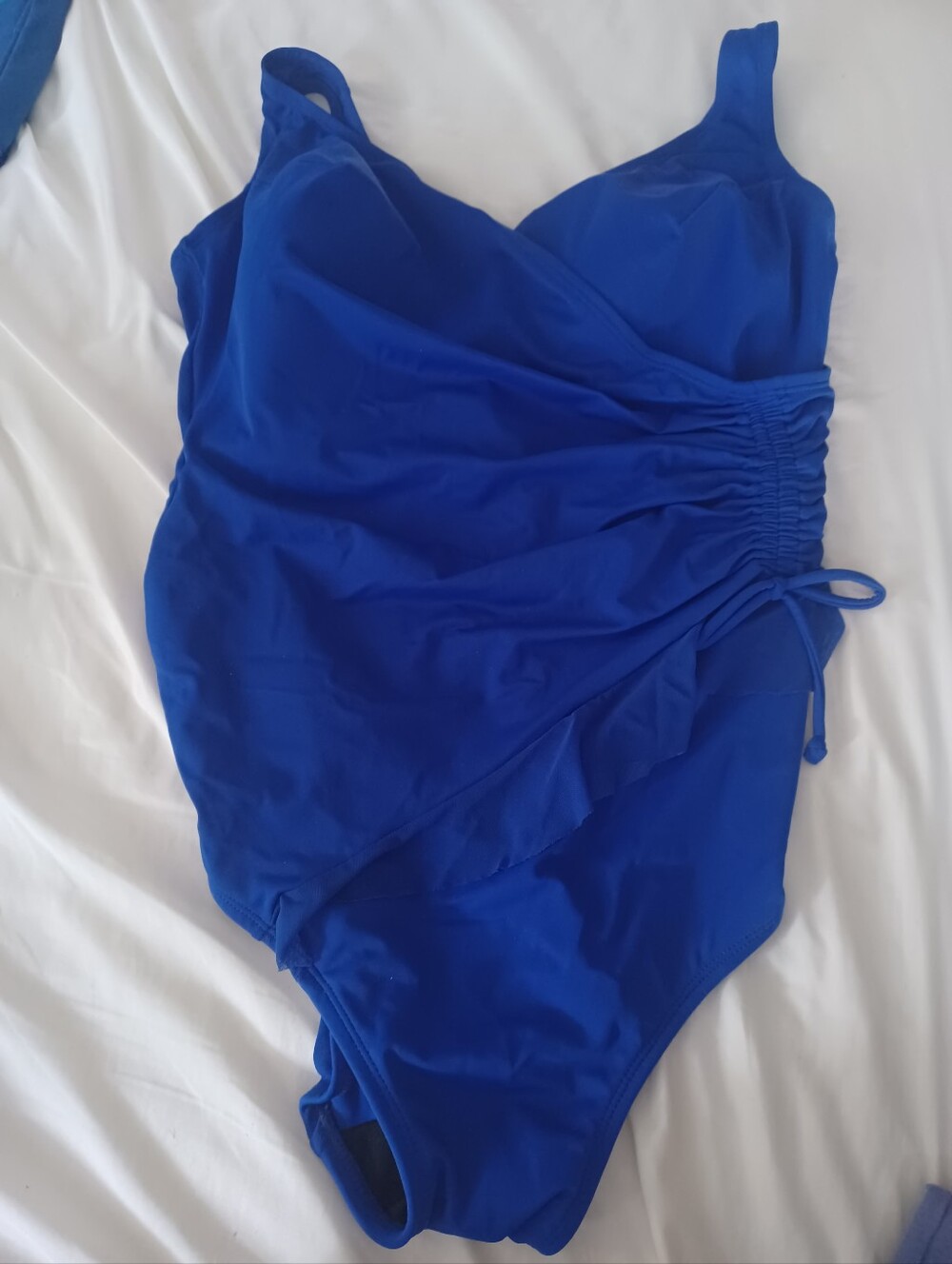 Longitude Womens Blue w cross wrap  One Piece Size 18W Padded Swimsuit rusching